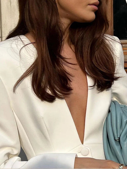 Alice- Ensemble Tailleur Blanc Élégant – Blazer Cintré et Pantalon Large